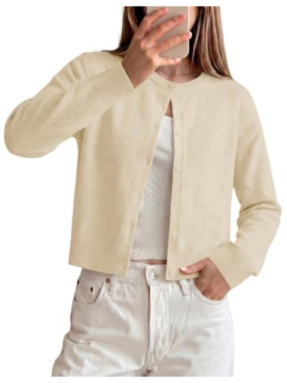 Y2K Cropped Cardigan Sweater Women Lightweight Knit Open Front Button Down Long